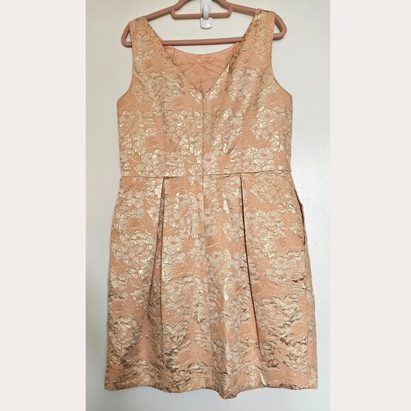 Eliza J Sleeveless V-Back Jacquard Tulip Bubble Dress, 14, Gold Peach Lurex - Picture 3 of 12